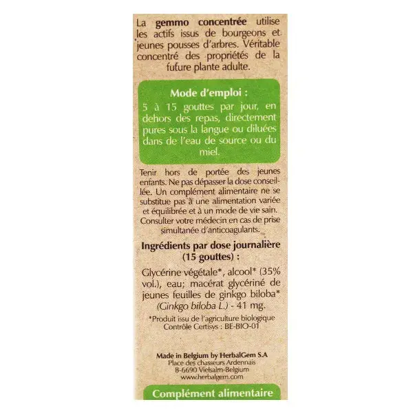 Herbalgem Macérat Concentré Ginkgo Biloba Bio 30ml