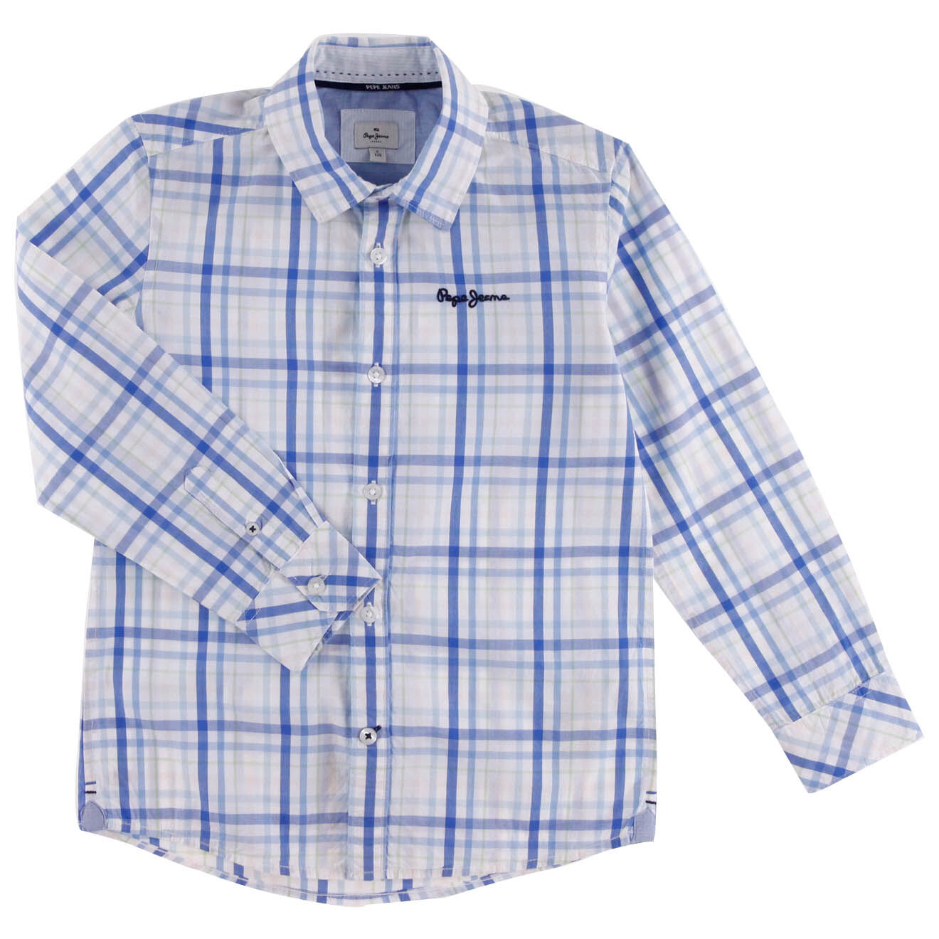 Pepe Jeans Chemise en Popeline de Coton Nicolas à carreaux bleu/blanc
