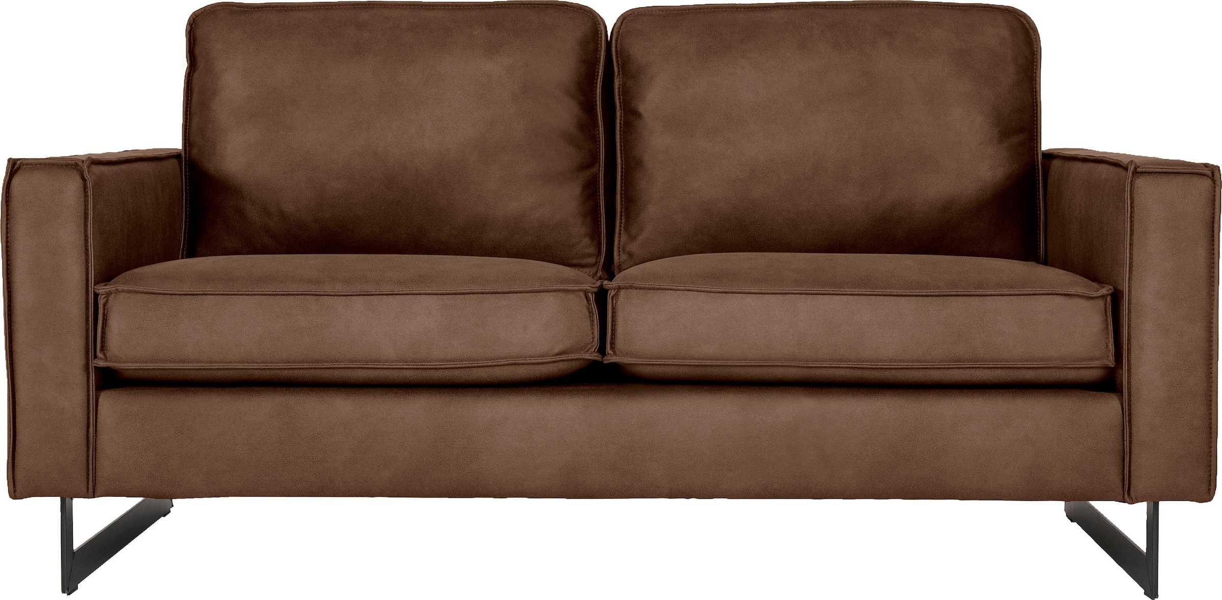 Home affaire 2-Sitzer »Pinto, 166 cm, Cord, Chenille, Lederoptik« mit Keder, schwarze Metallfüsse, Wellenunterfederung