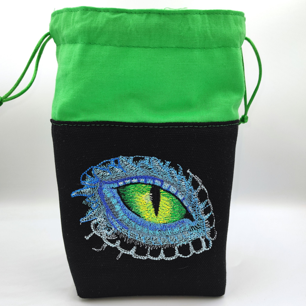 Bourse à dés carrée noire et vert clair - motif oeil de dragon