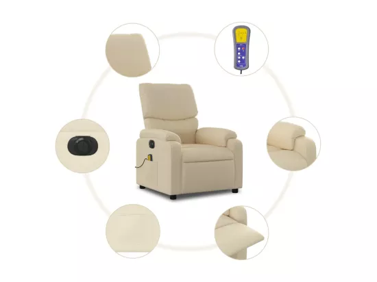 Fauteuil inclinable massant électrique crème tissu