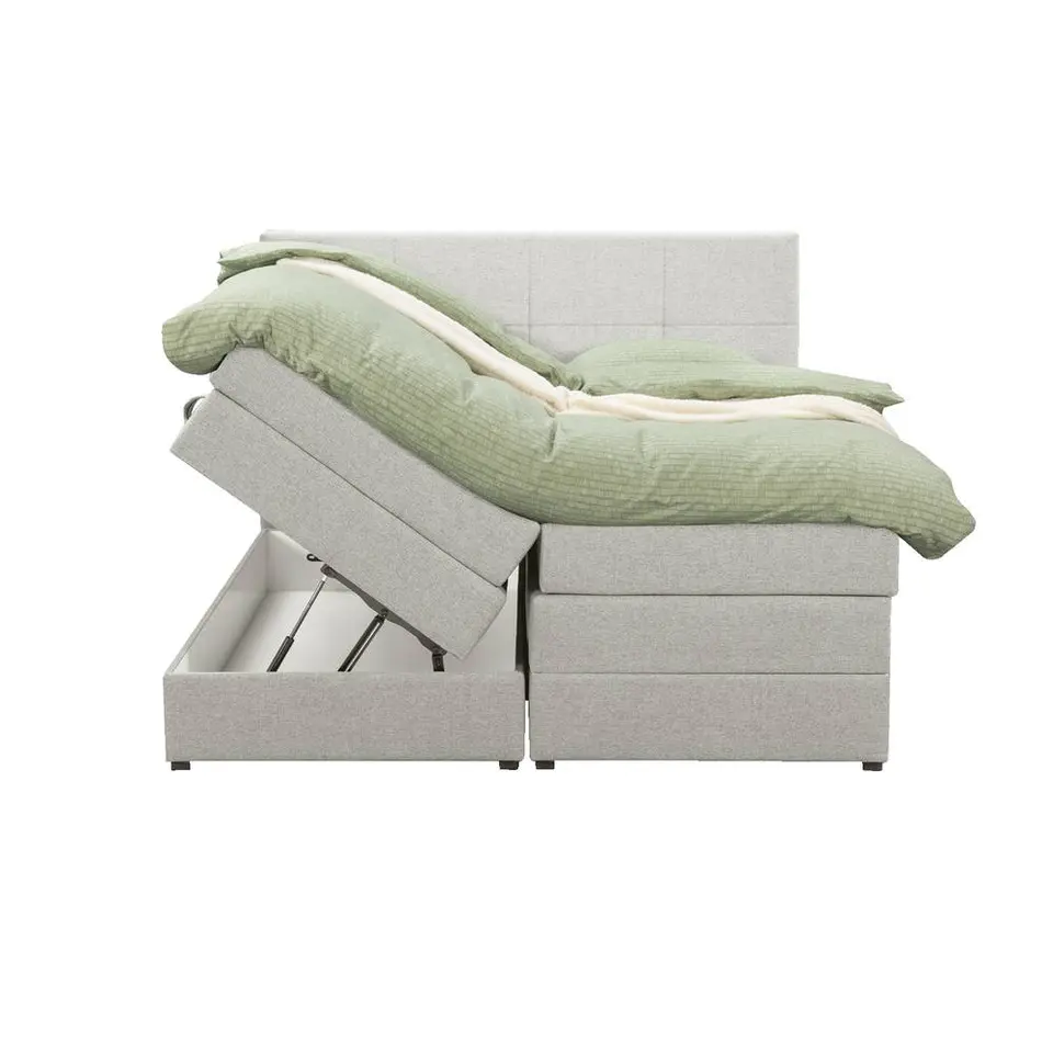 Boxspring met opbergruimte Liv geblokt - ecru - 140x200 cm