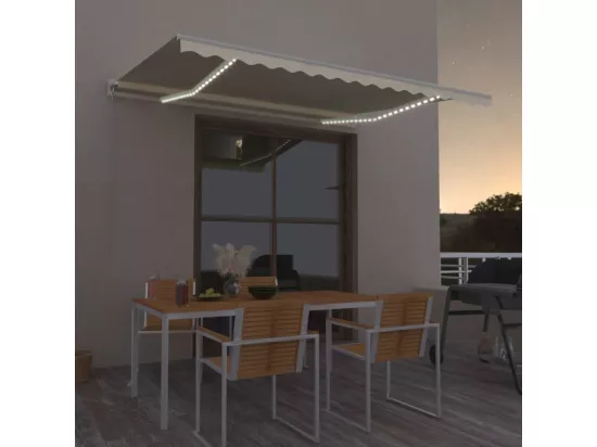 Auvent manuel rétractable avec LED 450x300 cm Crème