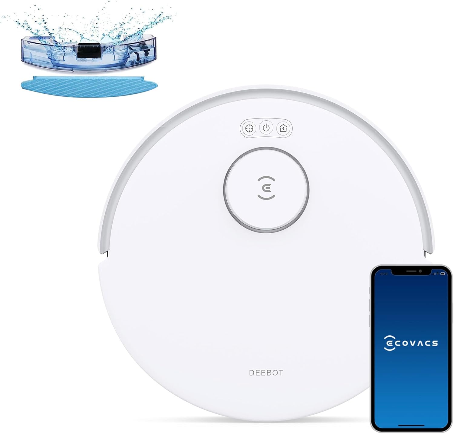 ECOVACS DEEBOT N20, Saugroboter mit Wischfunktion, Anti-Haar-Verhedderung, 300 Minuten Laufzeit, 20 mm Türschwellen, TrueMapping Intelligente Pfadplanung, White
