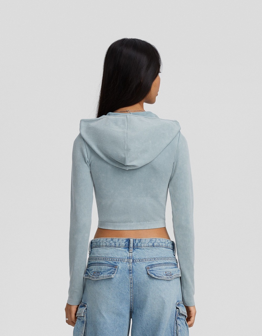 Moletom cropped com zíper e sem costuras