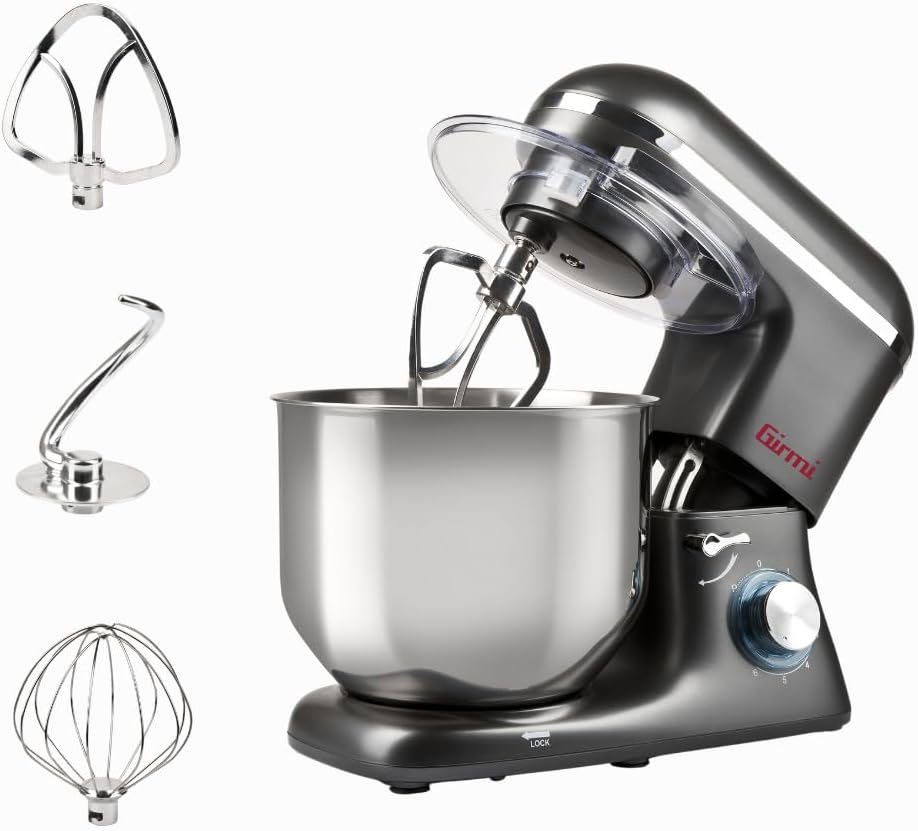 Girmi IM46 Küchenmaschine, 1800 W Max, 8 Liter, 6 Geschwindigkeiten, Pulse, Edelstahlschüssel, Sicherheitsvorrichtung, Zubehör inklusive, Anthrazitgrau