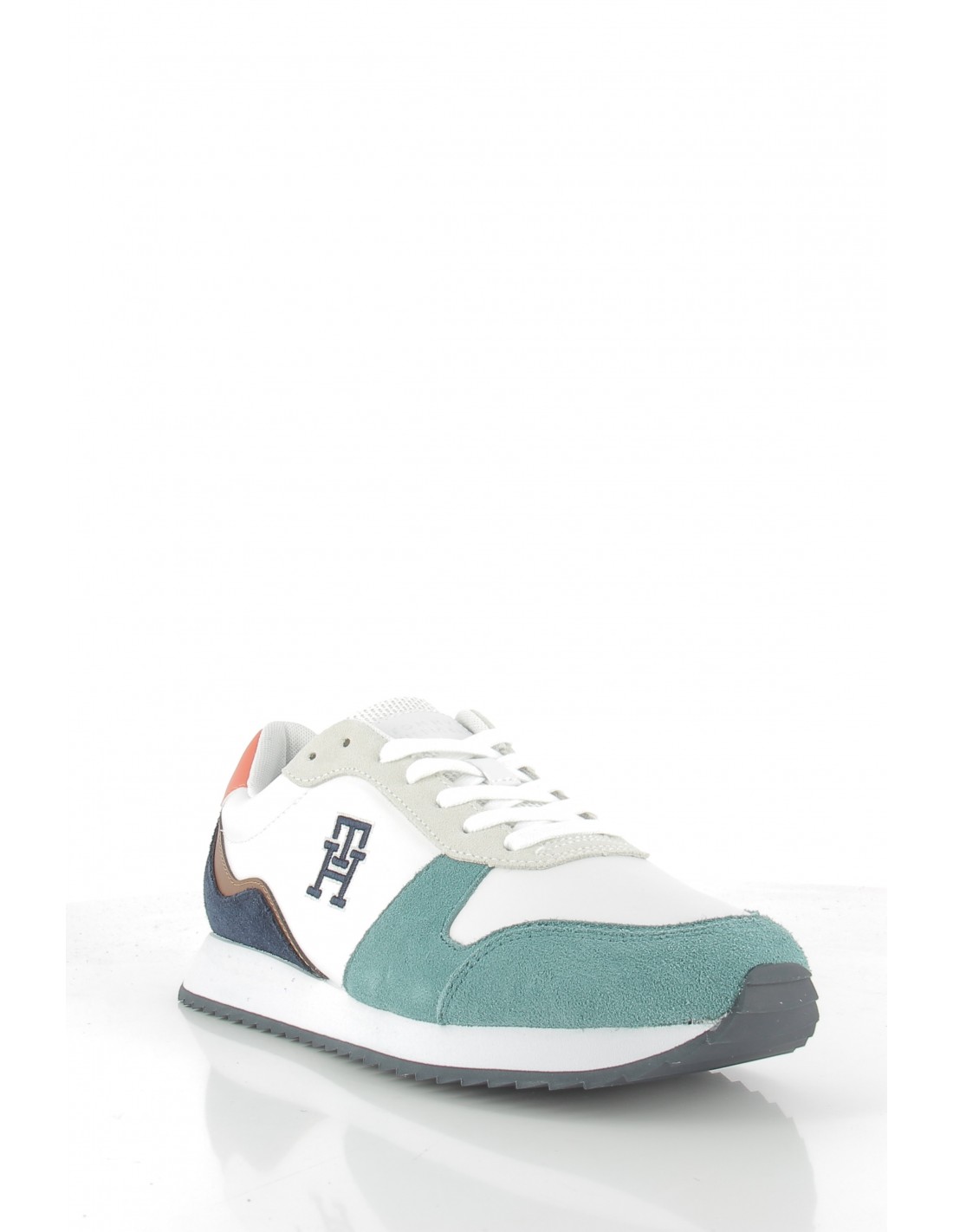 tommy hilfiger Baskets de ville homme runner evo leather cuir blanc/bleu/marron/orange