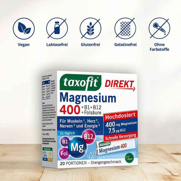 Taxofit Magnesium 400 + B1 + B6 + B12 + Folsäure 800 Granulat, 20 St