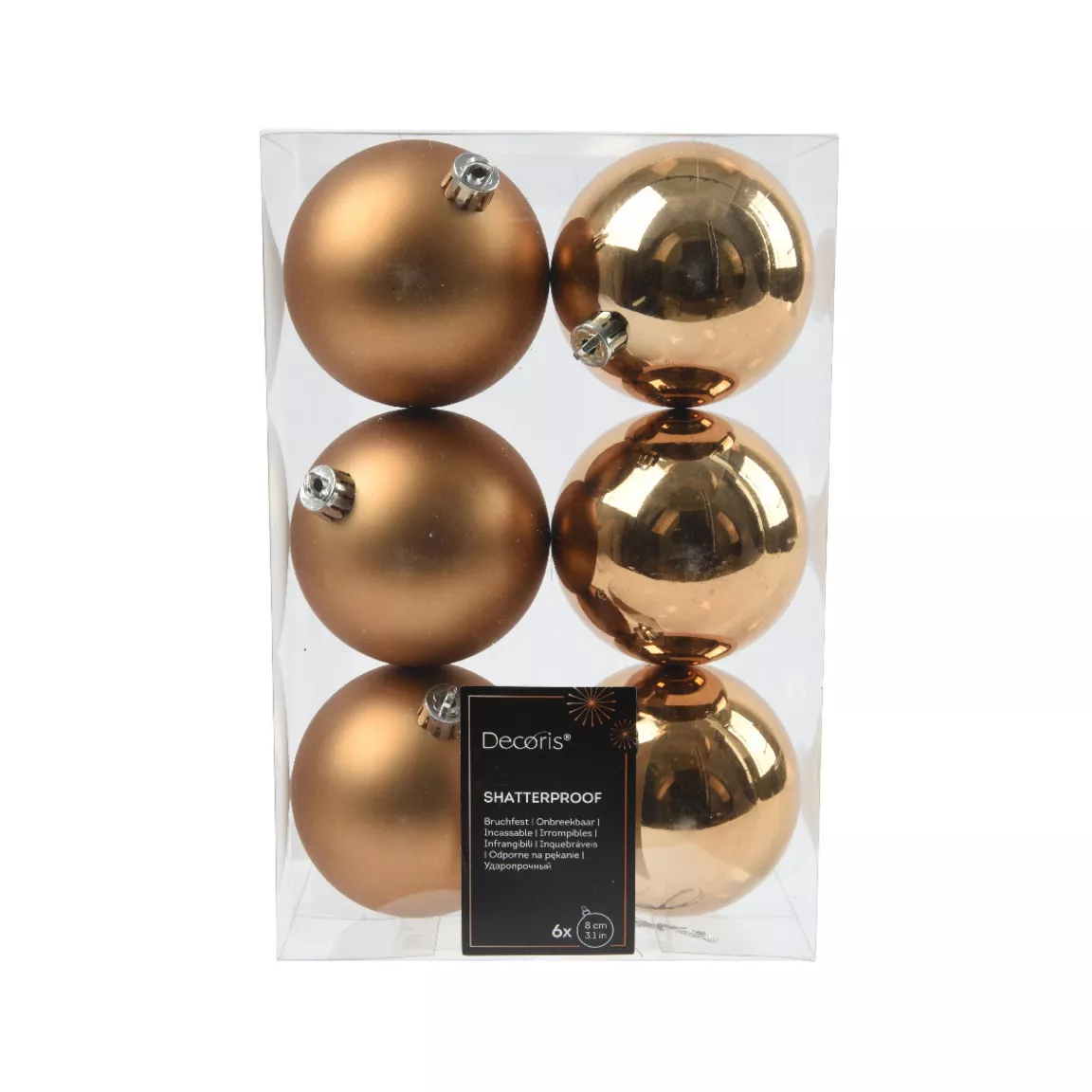 Lot de 6 boules de Noël (D80 mm) Alpine Noix de pécan