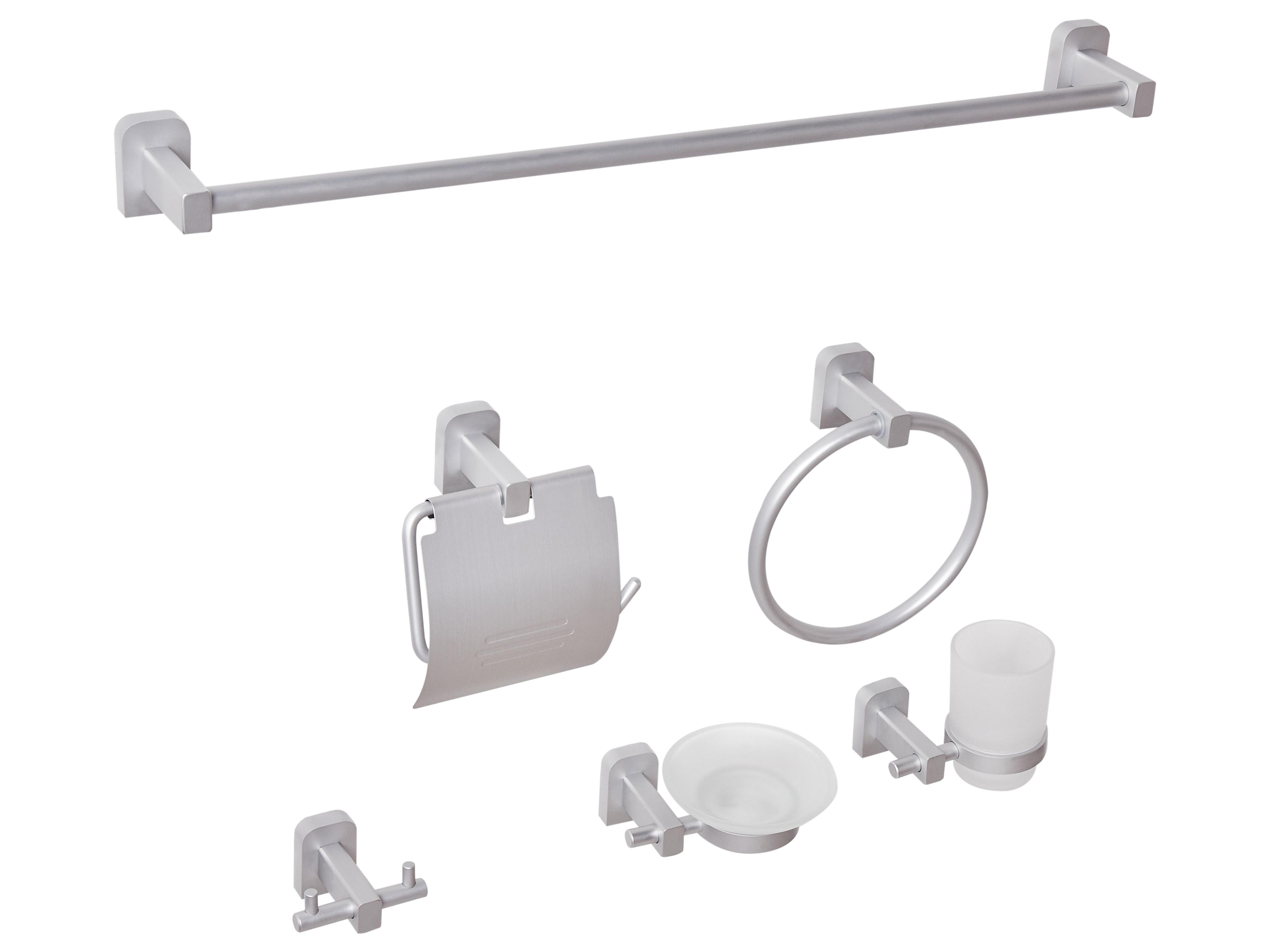 6-delige badkamer hardware set POCONE met handdoekstangen en -haken Zilver