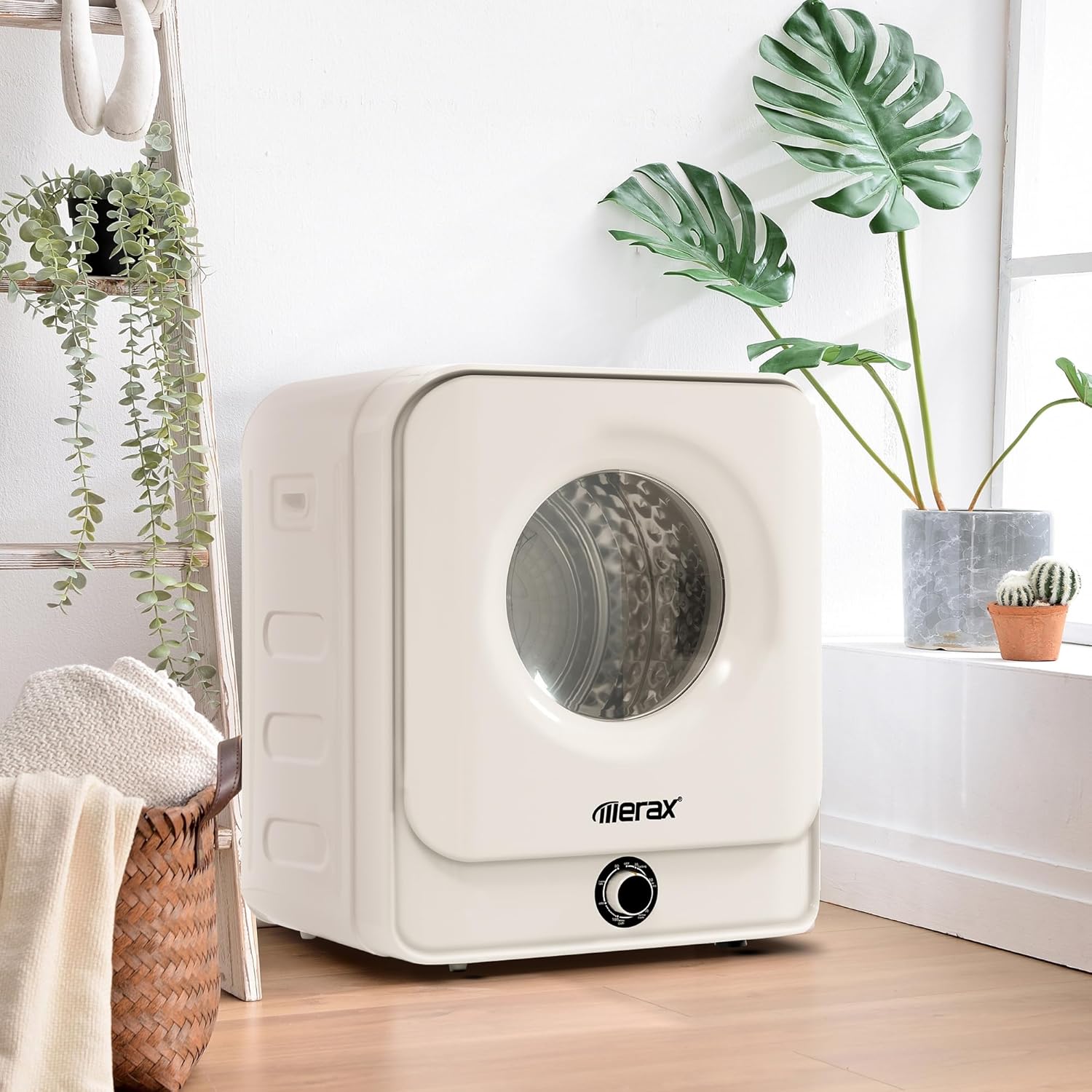Merax Klein Trockner, Mini Wäschetrockner, Ablufttrockner mit 5 Programme, Wandmontierbar Ablufttrockner, Überhitzungsschutz und Mehrfachfiltration, 3KG, 830W, Weiß, 49,5 * 43,5 * 59,5 cm