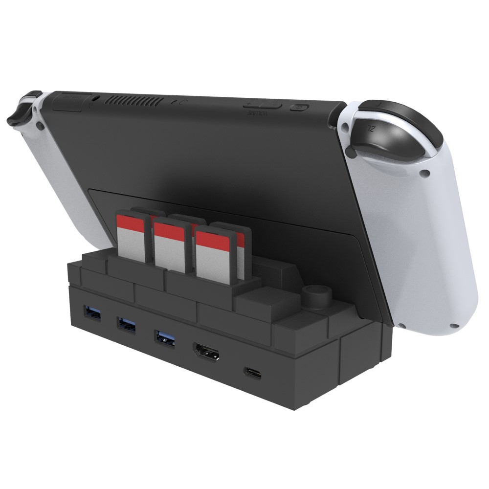 Ladegerät Dockingstation Charging Dock mit Spiele Halterung und HDMI / USB C / 3x USB / 4x NGC Anschluss für Nintendo Switch / OLED - Schwarz