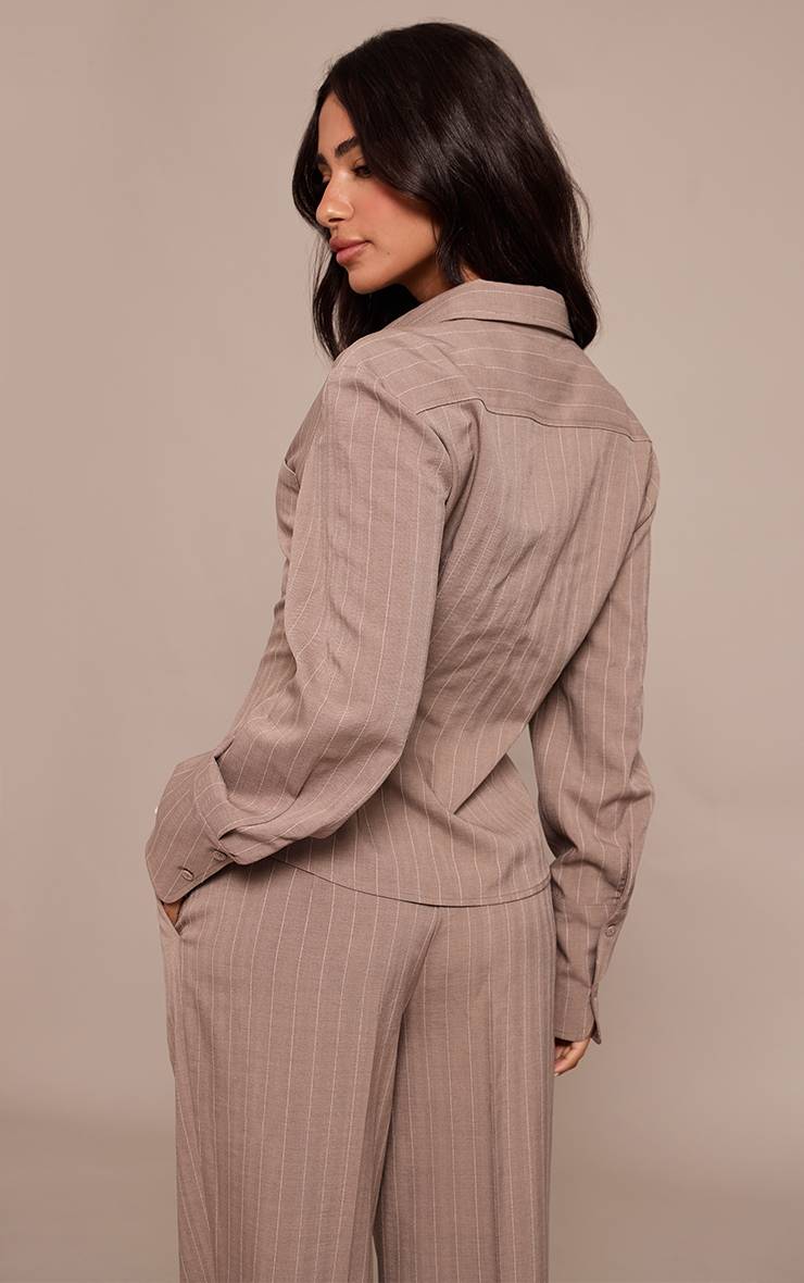 Taupe Chemise Oversize À Fines Rayures Petite