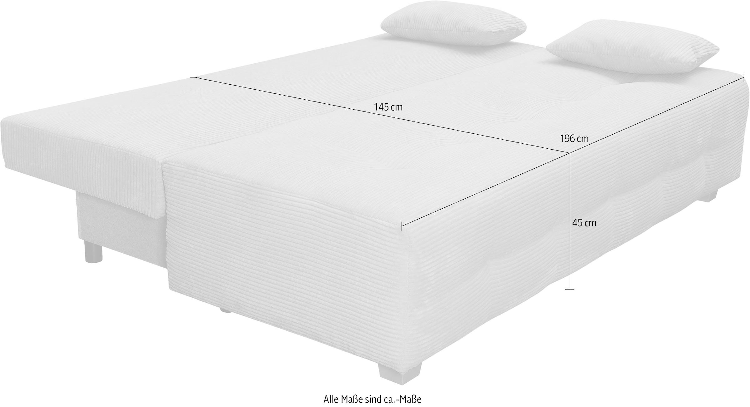 COLLECTION AB Schlafsofa »Bella, B: 196 cm, Liegefl. 145x196 cm« mit Bettfunktion, Bettkasten & 2 Armlehnenkissen, Federkern