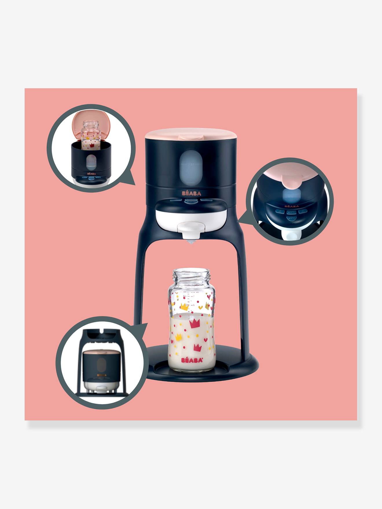 Preparador de mamadeiras 2 em 1 BEABA Bib'Expresso®, branco escuro liso