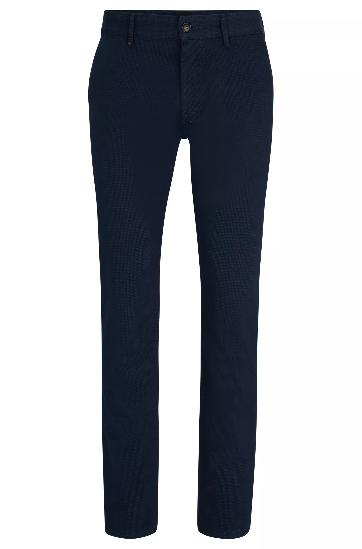 Calça BOSS laranja, corte slim, em cetim de algodão elástico.