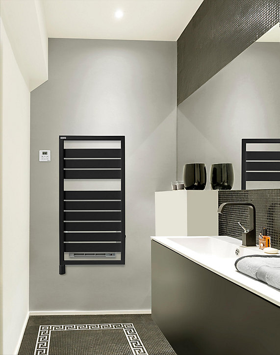 Sèche-serviettes électrique à inertie fluide Acova Astrakan + Air noir mat 500W + soufflerie 1000W