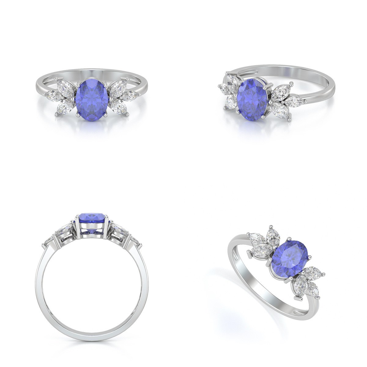 Bague ADEN Or 585 Blanc Tanzanite et diamants 1.938grs