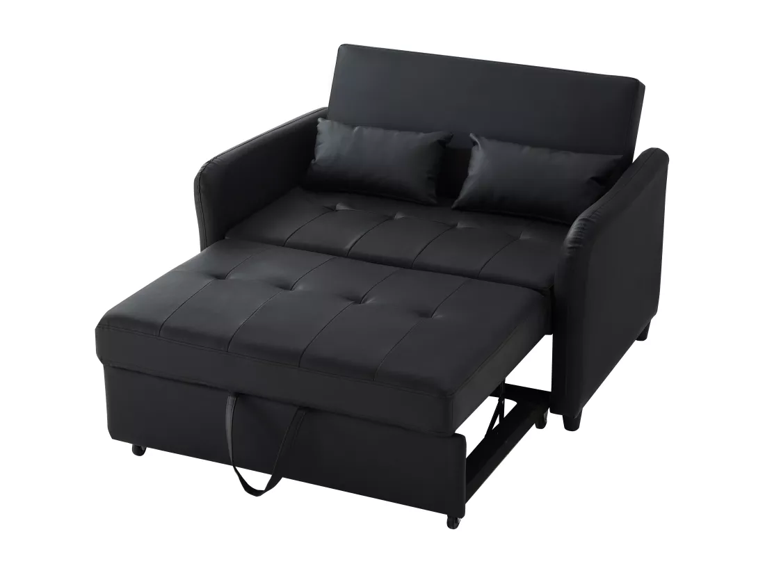 Canapé multifonctionnel 122x83x82cm - avec fonction couchage - canapé-lit double escamotable - dossier réglable sur 3 niveaux - matériau PU imperméable - noir