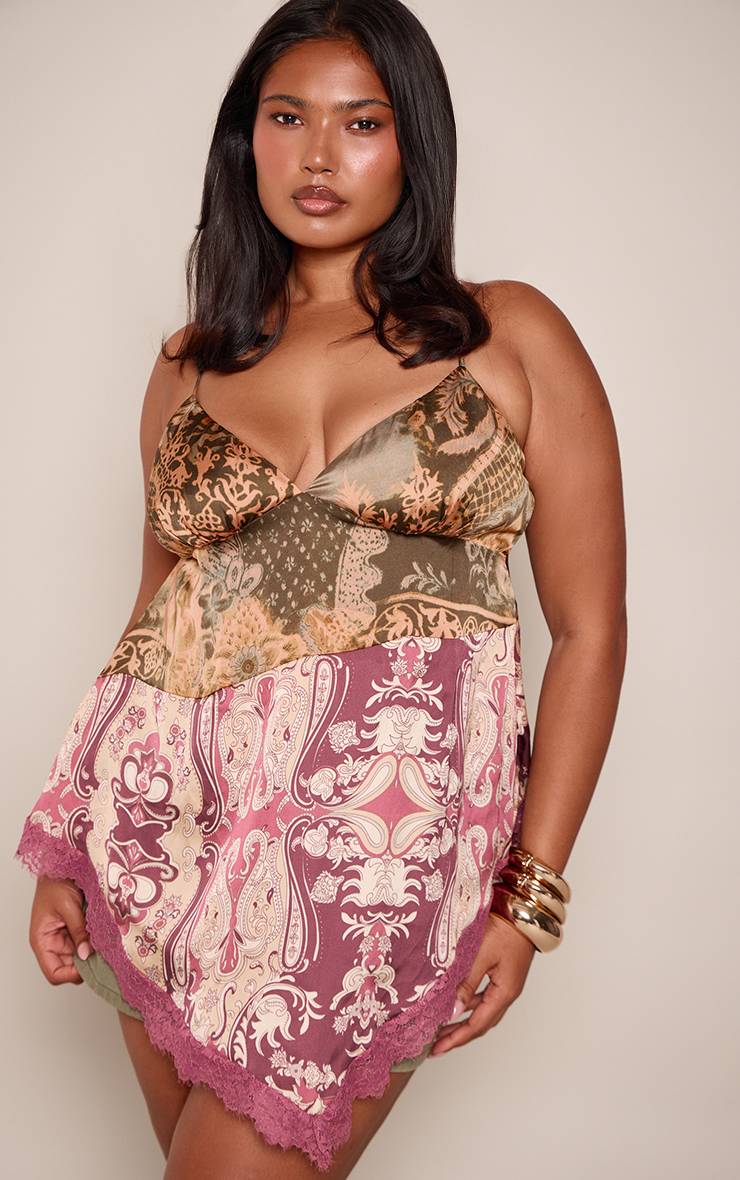 Rose Haut Caraco Asymétrique En Satin Imprimé Grande Taille