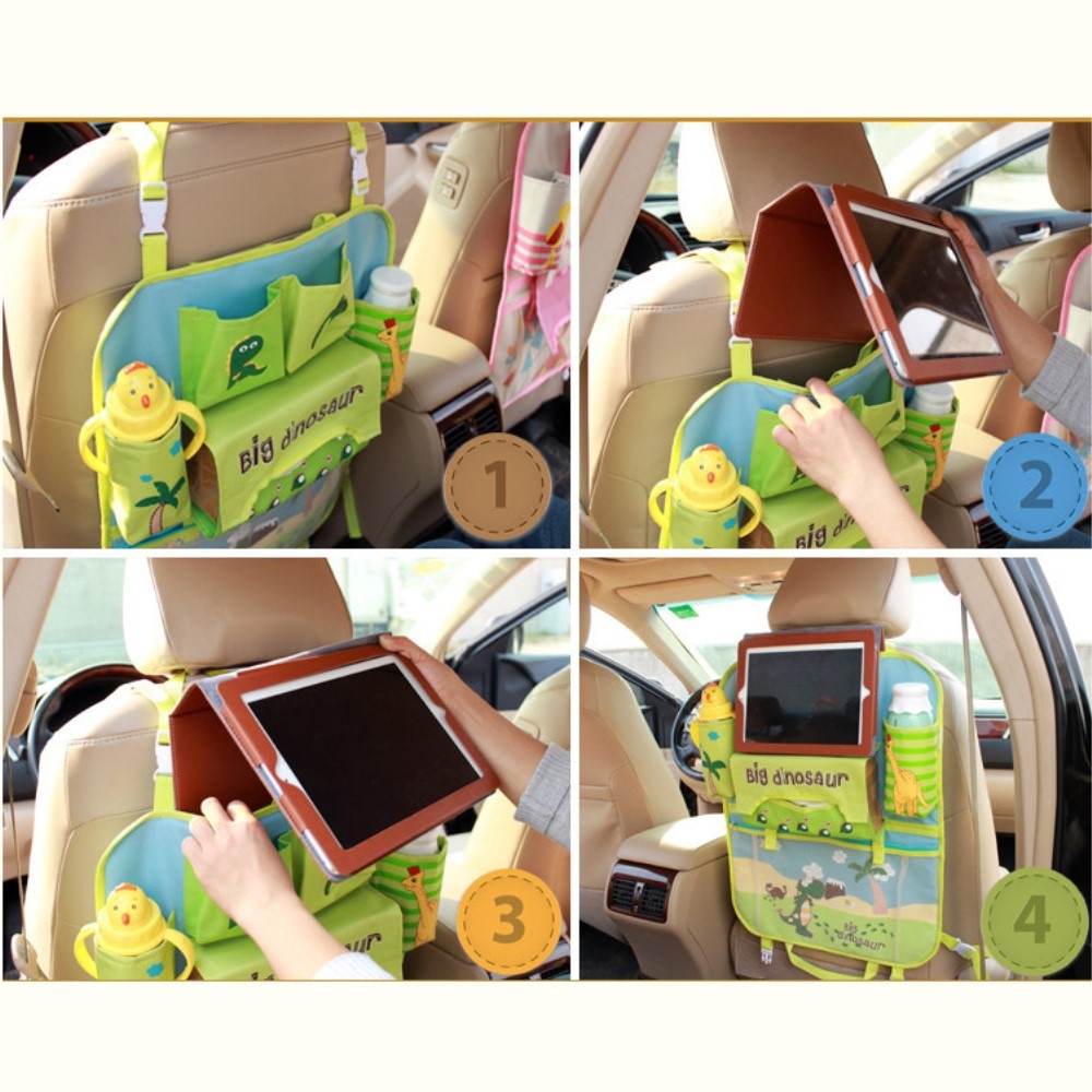 (54x41cm) Auto Sitz Kinder Aufbewahrungs Hänge Beutel Organizer Rücksitz Tasche Rücklehnen Schutz - Dinosaurier