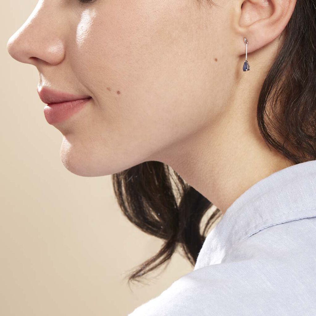 Boucles D'oreilles Pendantes Goutte Or Blanc Saphir