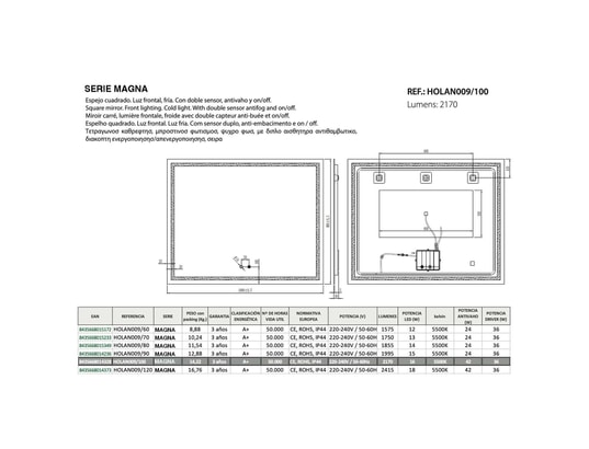 CRISTALED - Miroir de salle de bains lumineux éclairage intégré led fron...