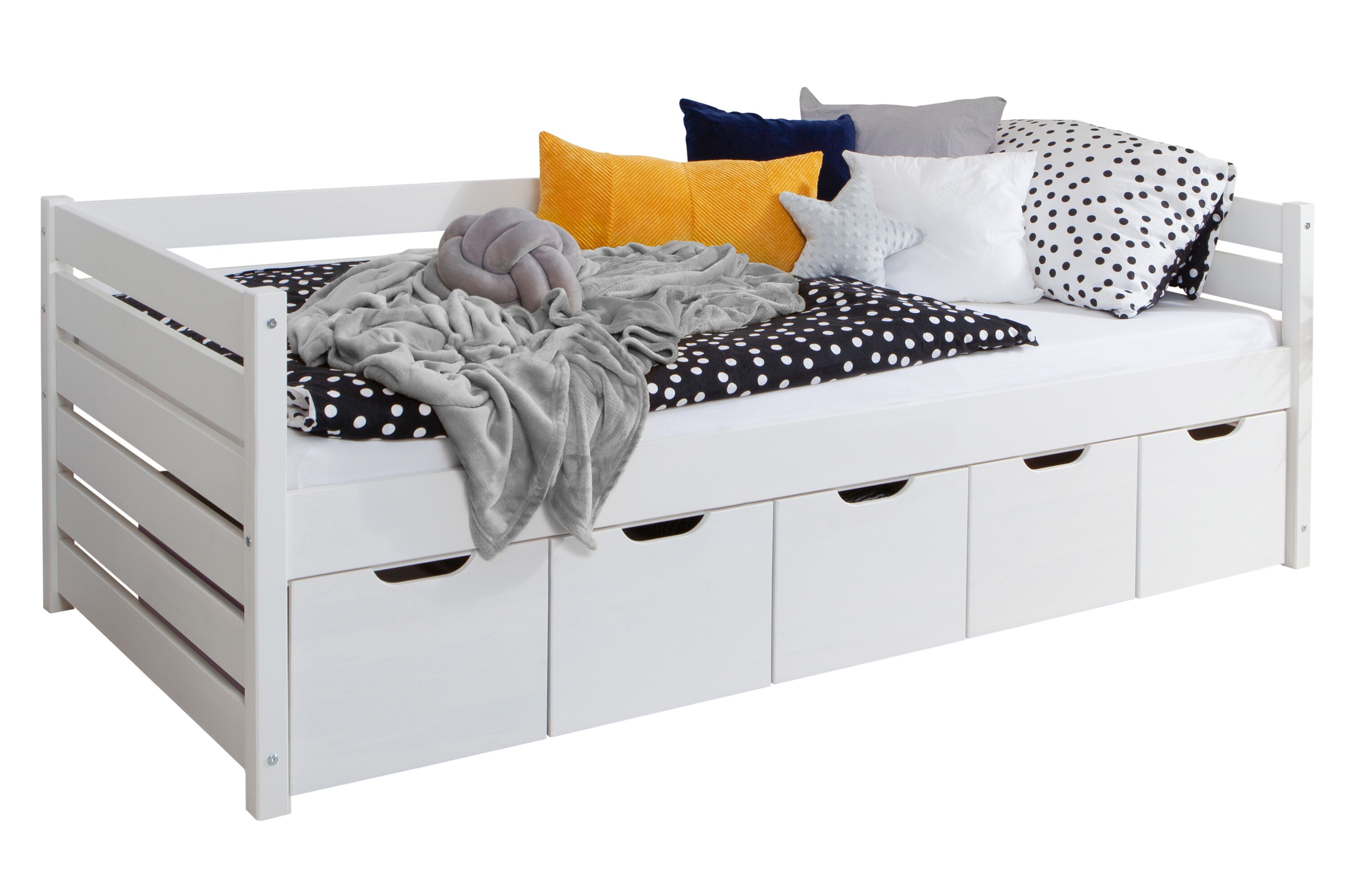 TiCAA Sofabett Naomi inkl. 5x Schubkästen, 120x200, Weiß
