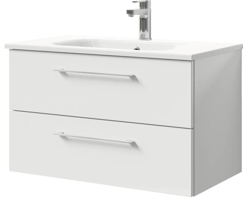 Pelipal Sunline 121 badkamermeubelset, BxHxD 81 x 200 x 46 cm, hoogglans witte fronten, met mineraalstenen wastafel, badmeubel en spiegelkast met LED-verlichting