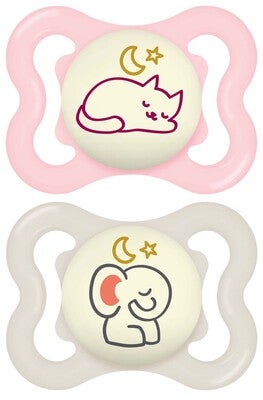 MAM Supreme Silikon Night Smokk 0-6m 2-pack, Neutral/Rosa