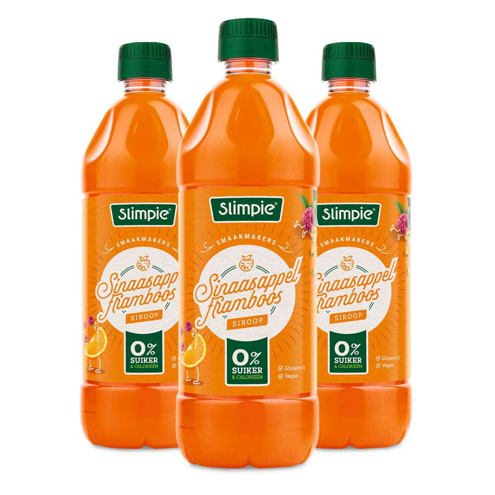 3x Slimpie Siroop Sinaasappel Framboos650 ml