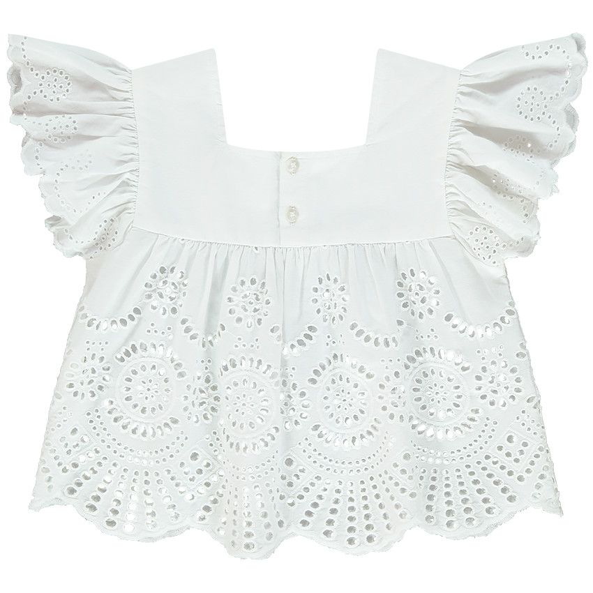 Top court en voile de coton et broderie anglaise pour fille - Blanc