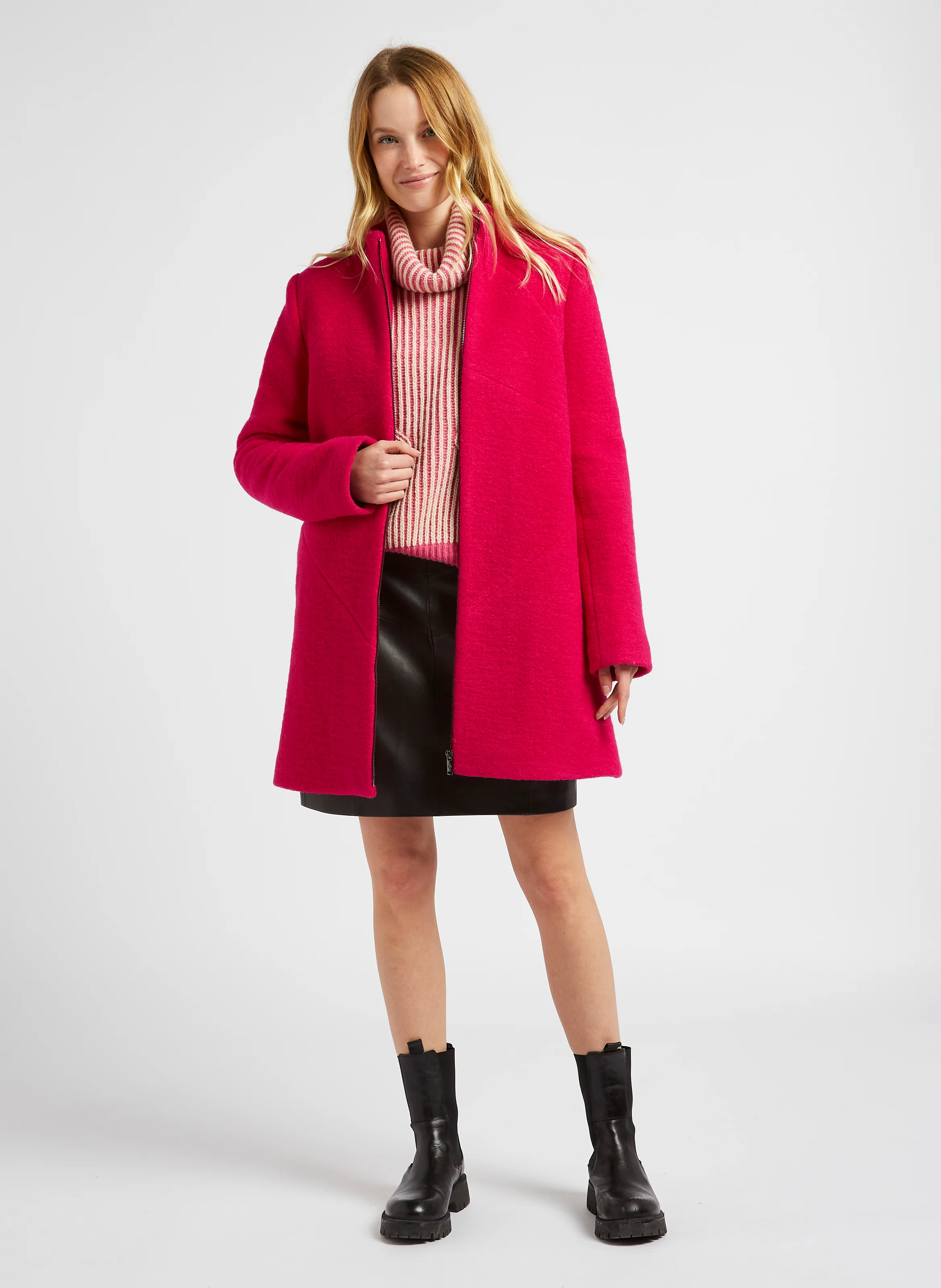 DOFFEN - Manteau ample col montant en laine mélangée | Rose