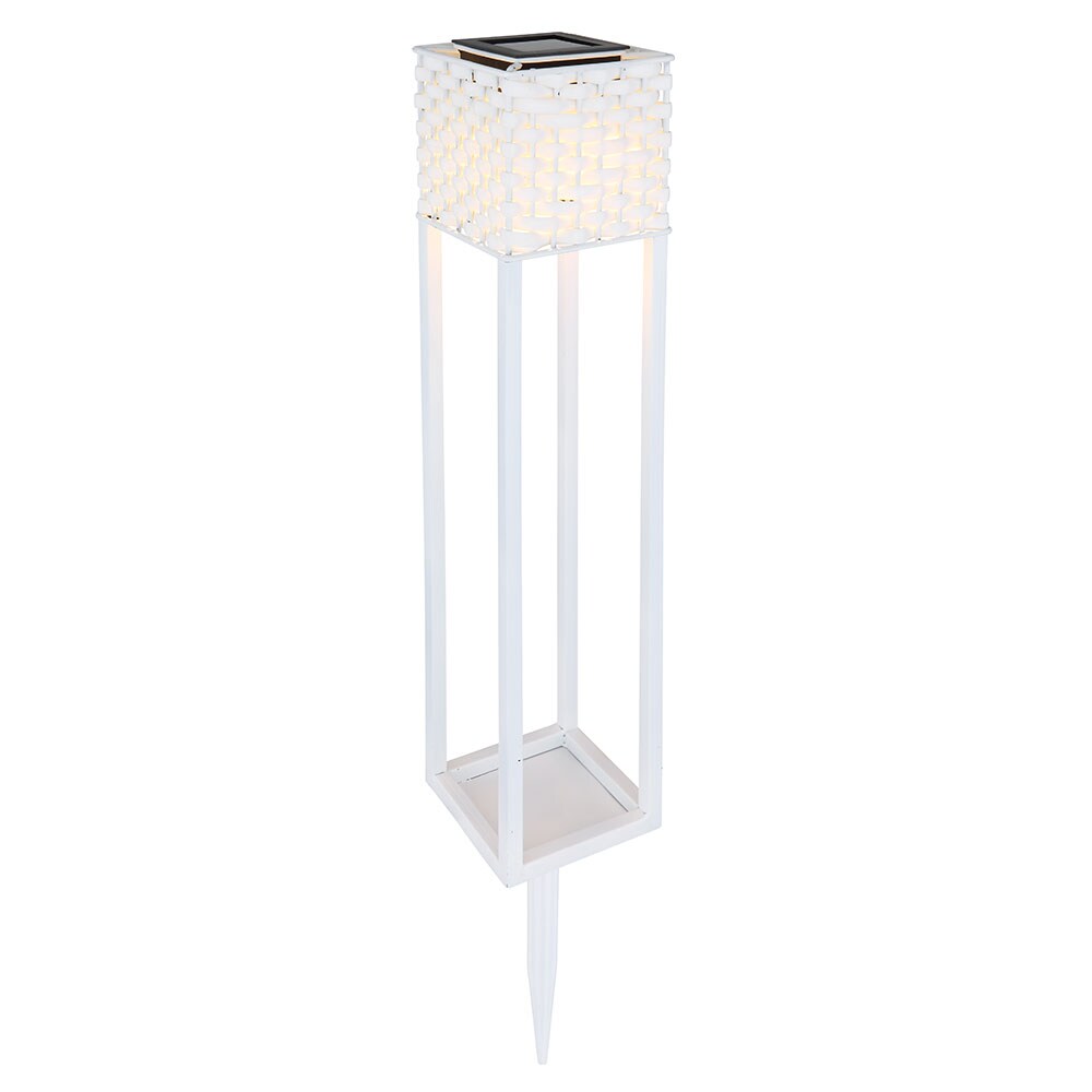 LED Solarleuchte, Rattan, Bodenplatte, Erdspitz, weiß