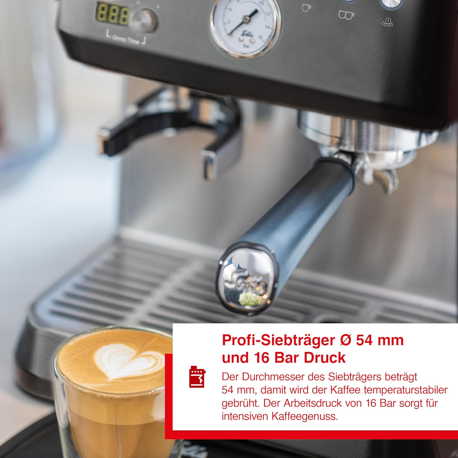 Solis Grind & Infuse PERFETTA Espressomaschine, Kaffeemaschine mit Mahlwerk und Milchaufschäumer, Halbautomatische Kaffeemaschine mit abnehmbaren Wassertank, Heißwasser- und Dampffunktion (Schwarz)
