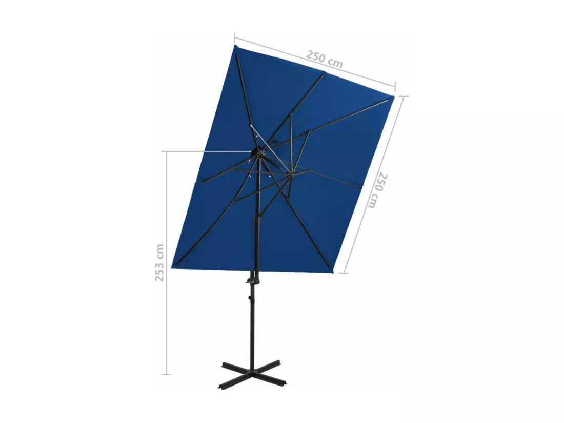 Parasol déporté à double toit Bleu azuré 250x250 cm