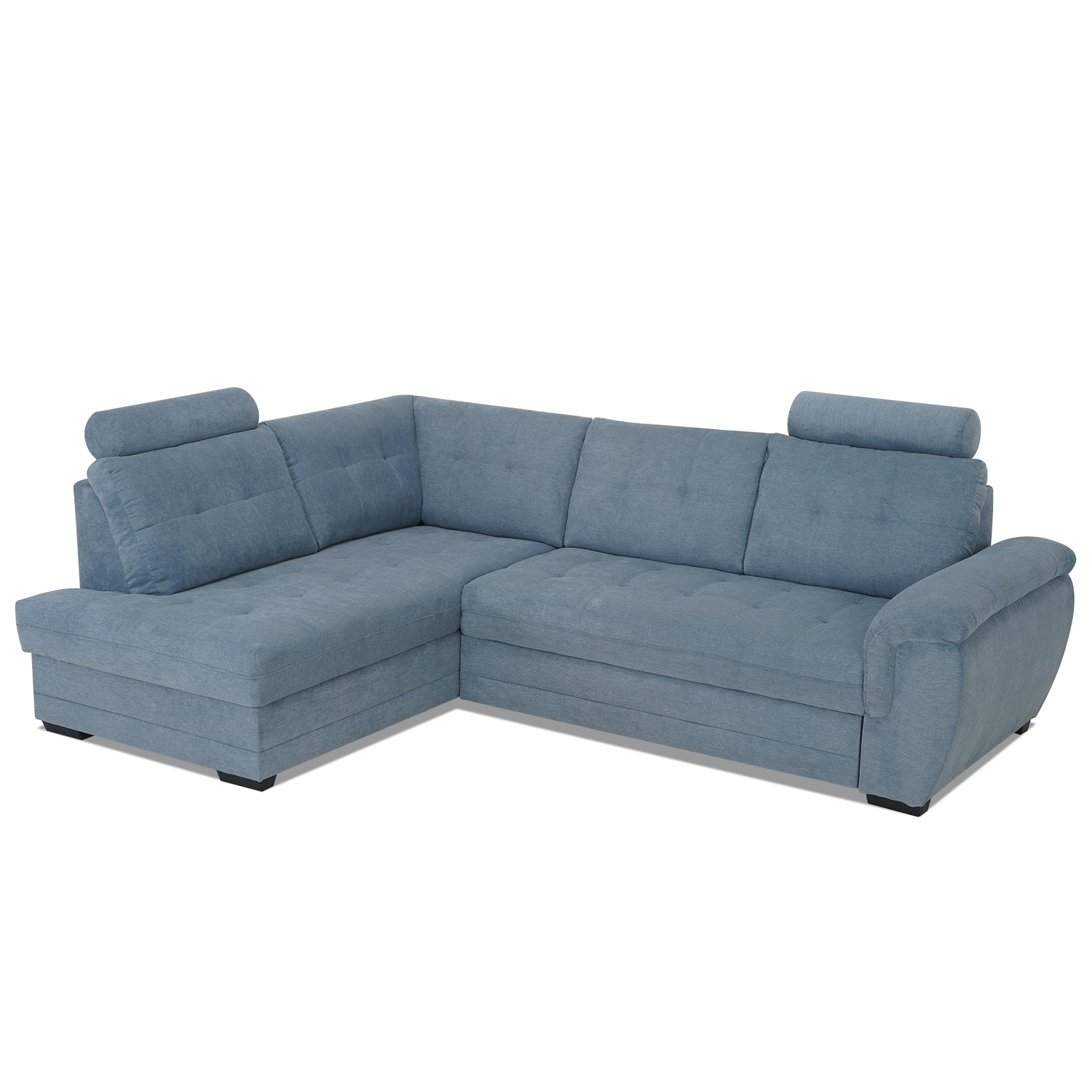 Ecksofa - blue - Velours - Liegefunktion - Staukasten links