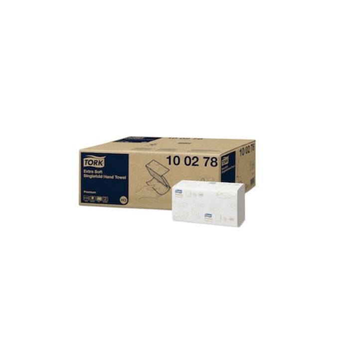Tork 100278 H3 Premium handdoek z vouw 2 laags wit 23x23cm Extra Soft Singlefold hand towel doos a 3.000 stuks (100278)