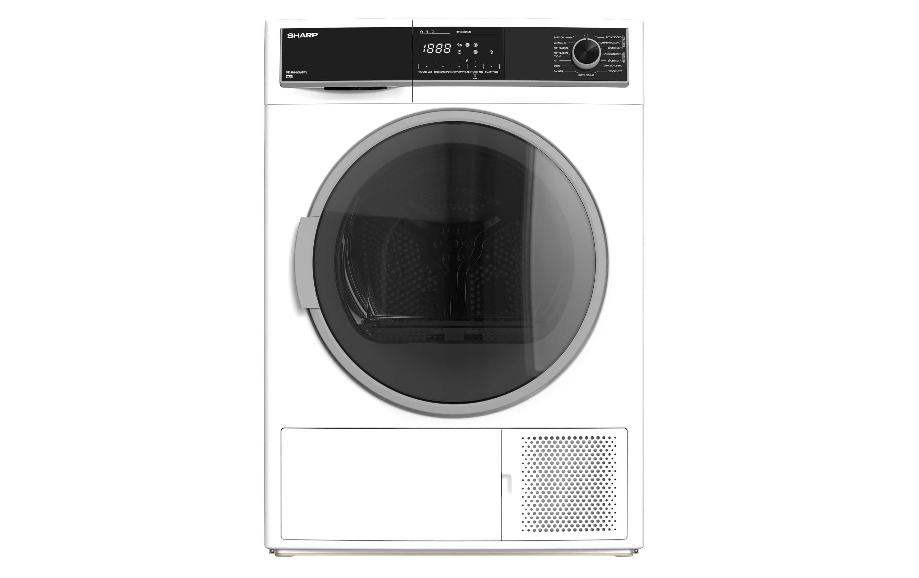Wäschetrockner KD-HHH8S8GW3-DE Rechts<br>Trockner mit automatischer Knitterschutzfunktion und LED-Innenbeleuchtung