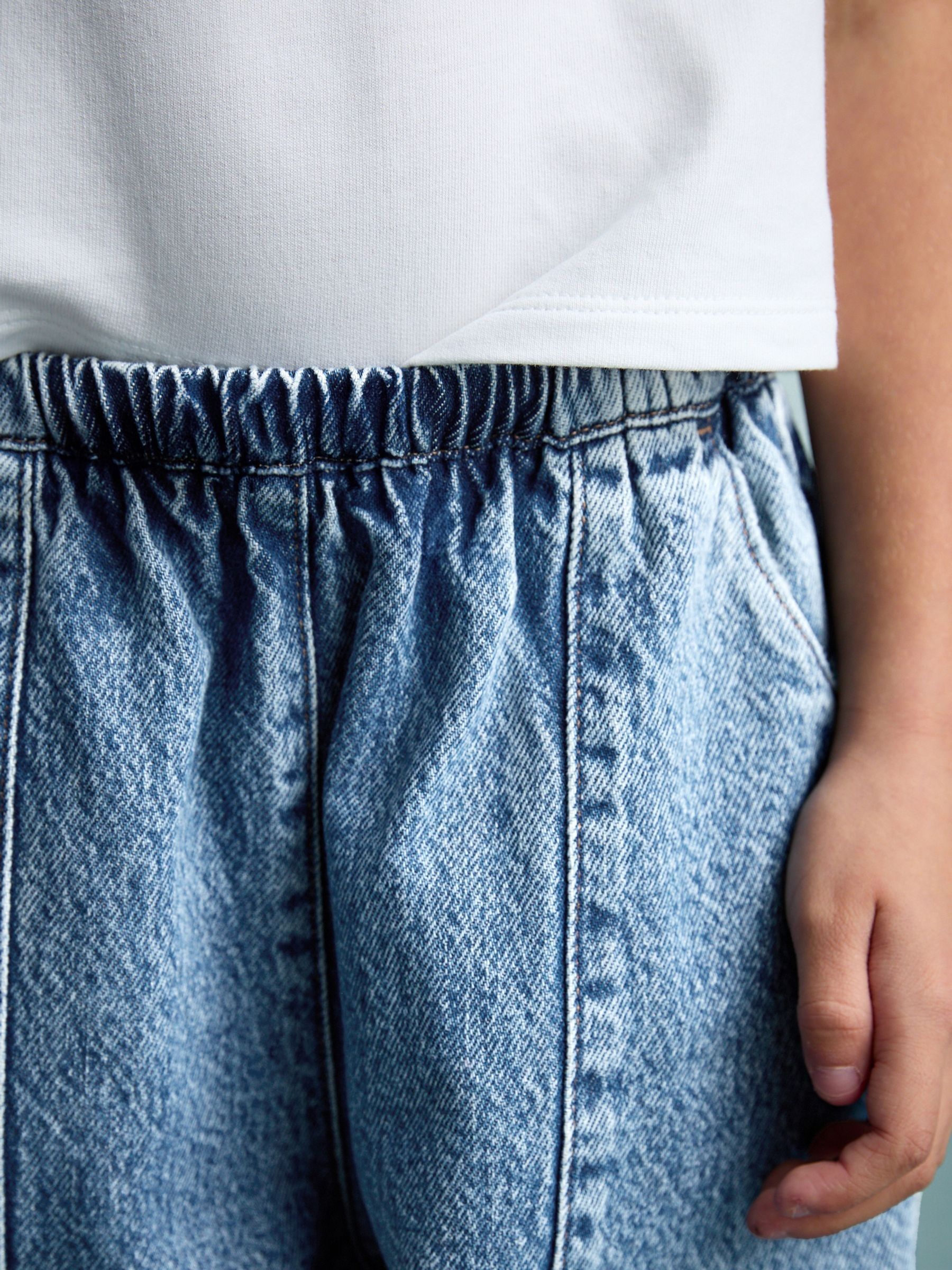 Middenblauw denim - Barrel jeans met elastische taille (3-16jr)