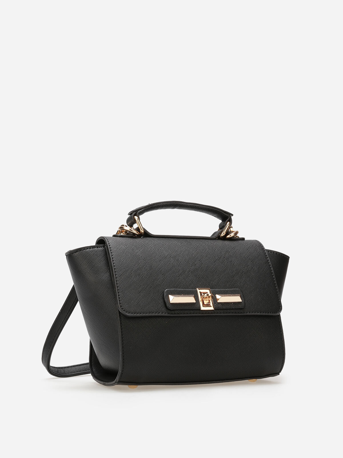 Sac à main trapèze à détails dorés- Noir