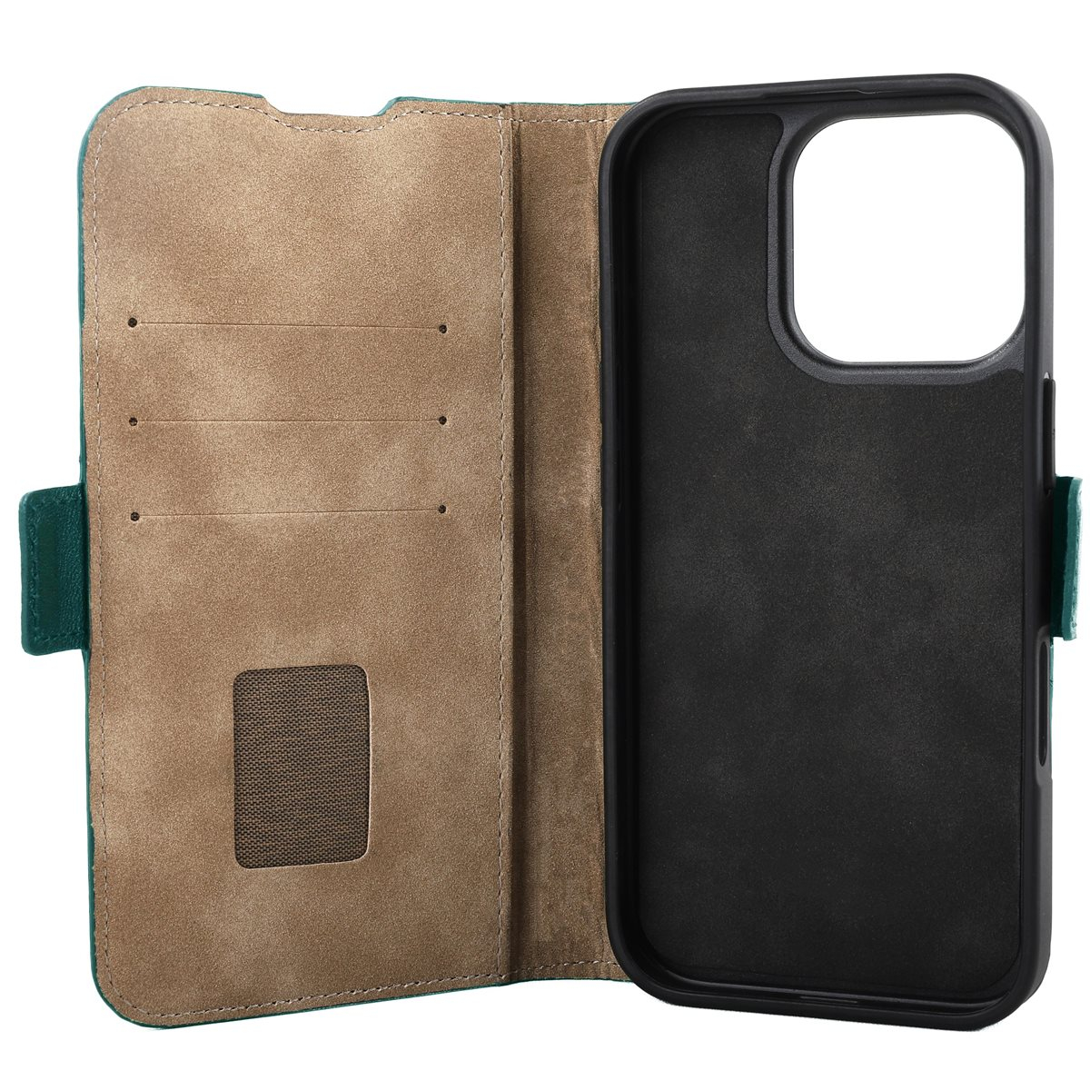 iPhone 16 Pro Echtleder Tasche Flip Cover Hand Made (FABIOIP16PRO-07) - Rain Forest