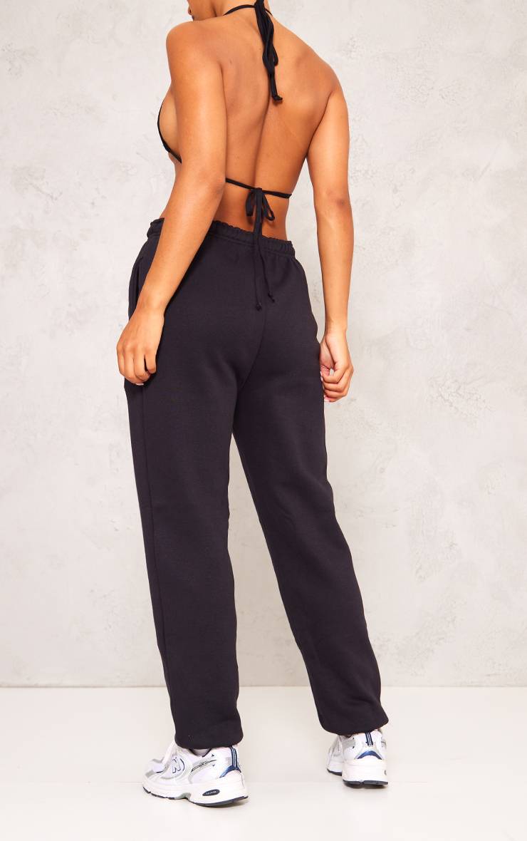 Noir Pantalon De Jogging Taille Haute À Revers En Molleton