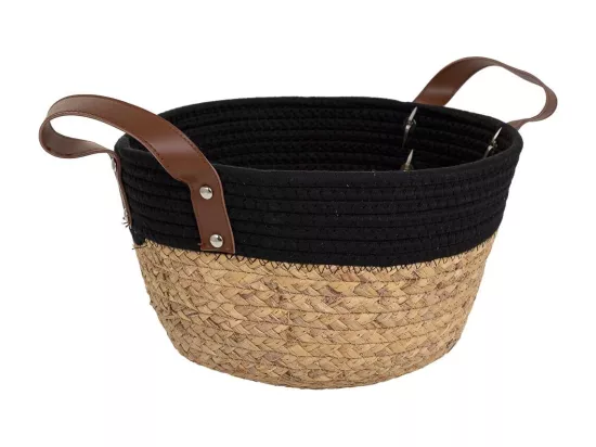Panier en fibre naturelle et coton noir d30x17/25h