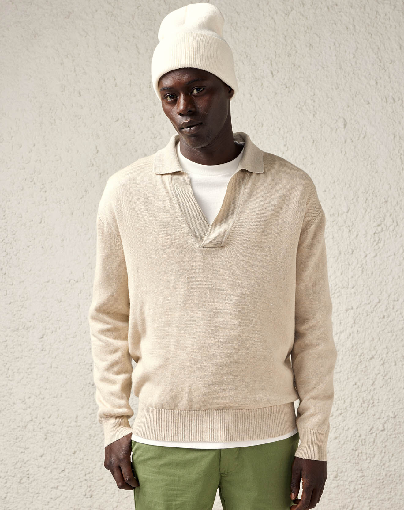 Bellerose Pull façon polo en Coton, Lin & Laine Neppem beige