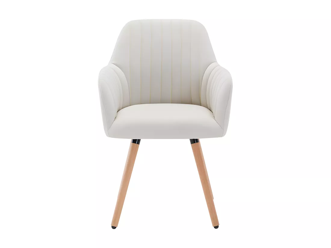 Chaise avec accoudoirs - Tissu et métal effet bois - Crème - ELEANA
