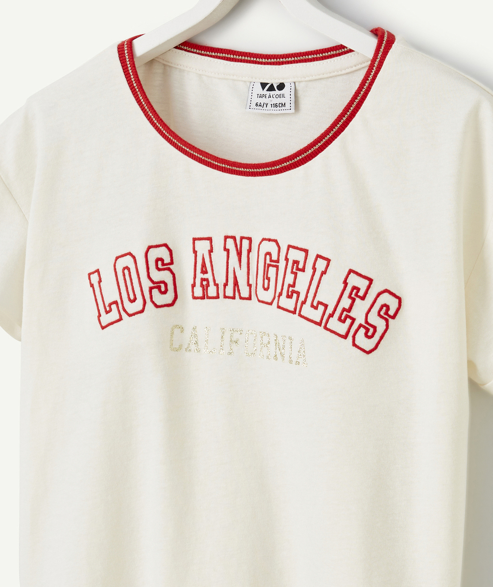 T-SHIRT FILLE EN COTON BIO BLANC MESSAGE LOS ANGELES