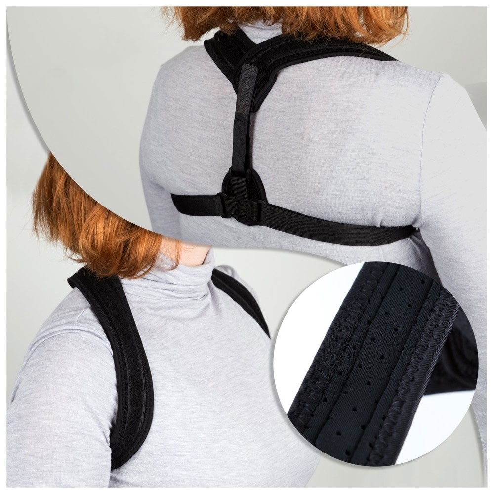 (2cm) Rücken Geradehalter zur Haltungsunterstützung Haltungstrainer Rückenstütze / Schulterstütze für Männer und Frauen - Schwarz