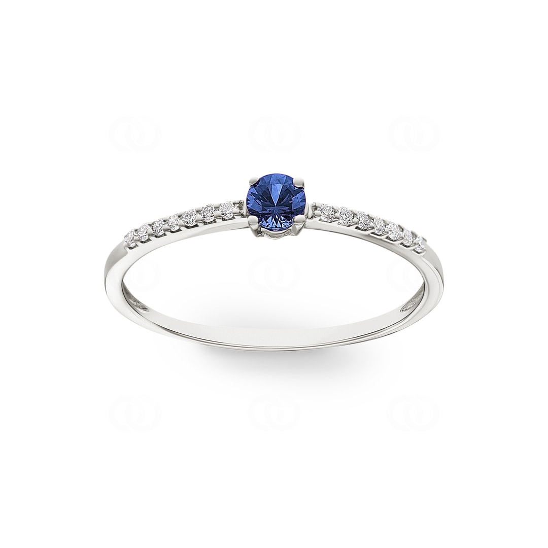Damenring 750/18 K Weissgold mit Saphir rund & Diamanten 0.07 ct H/si