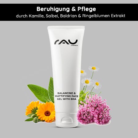 RAU Cosmetics Balancing & Mattifying Face Gel mit BHA - Mattierendes Gel für fettige, unreine Haut